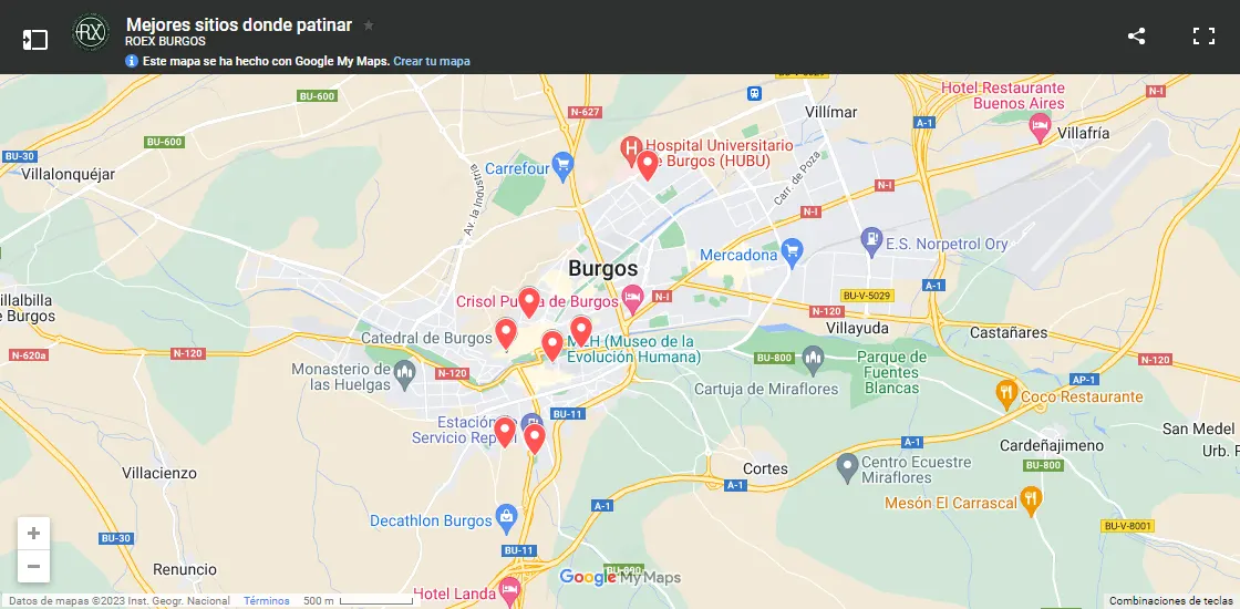Patinar en Burgos - mapa de burgos con los puntos de patinaje