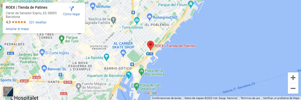 Aprender a Patinar en barcelona - mapa de barelona donde está la tienda